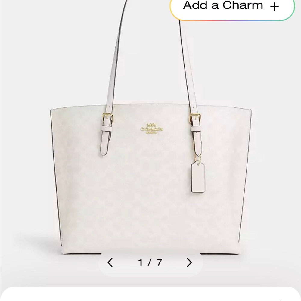 Coach Mollie Cream Tote Bag with Signature Monogram